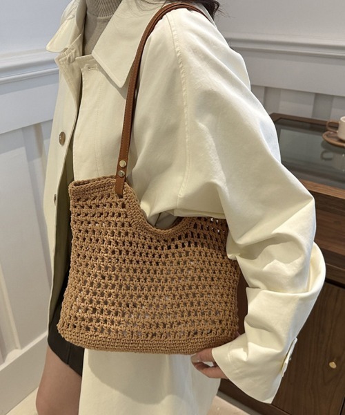 shoppinggo（ショッピングゴー）の「編みバッグ レディース バッグ トートバッグ エコバッグ（トートバッグ・レディース・キャメル/ベージュ・FREE）」の17枚目の写真
