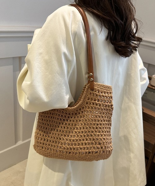 shoppinggo（ショッピングゴー）の「編みバッグ レディース バッグ トートバッグ エコバッグ（トートバッグ・レディース・キャメル/ベージュ・FREE）」の19枚目の写真