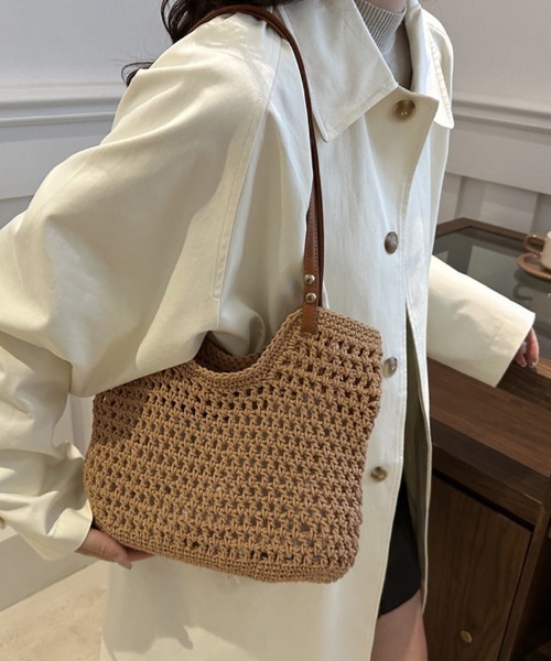 shoppinggo（ショッピングゴー）の「編みバッグ レディース バッグ トートバッグ エコバッグ（トートバッグ・レディース・キャメル/ベージュ・FREE）」の20枚目の写真