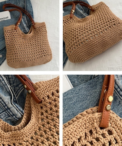 shoppinggo（ショッピングゴー）の「編みバッグ レディース バッグ トートバッグ エコバッグ（トートバッグ・レディース・キャメル/ベージュ・FREE）」の22枚目の写真