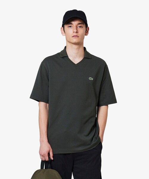 LACOSTE（ラコステ）の「L.12.12鹿の子 アレンジ スキッパーネックポロシャツ（ポロシャツ・メンズ・レッド系その他/ブラック/オフホワイト/チャコールグレー/ダークアッシュ/ブラウン系その他・2/3/4/5）」の3枚目の写真