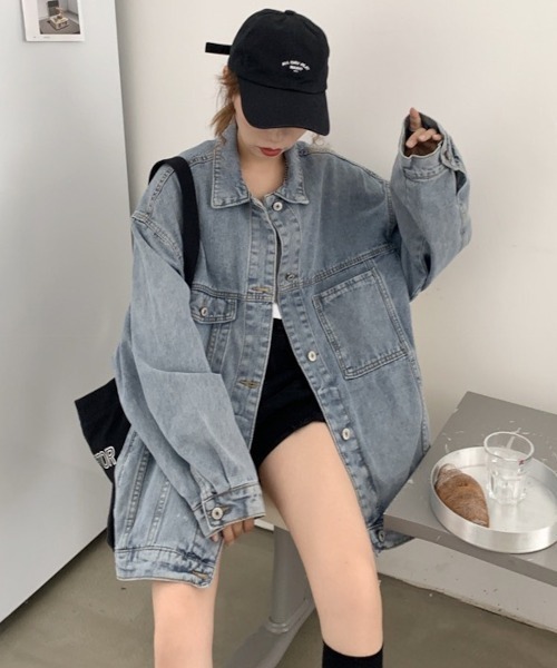 MASHIRO（マシロ）の「【MASHIRO】ビッグシルエットデニムジャケット（デニムジャケット・レディース・ブラック/ブルー・FREE）」の14枚目の写真
