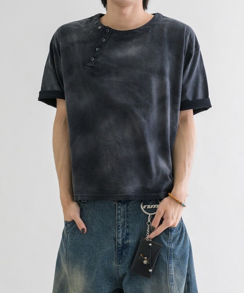 EPNK（イーピーエヌケー）の「【EPNK】Asymmetry henry neck tee / アシンメトリーヘンリーネックtee（Tシャツ/カットソー・メンズ・ブラウン/ブラック・SMALL/MEDIUM/LARGE）」の14枚目の写真