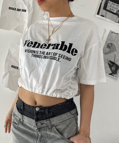 ROGER AND RAW(ロジャーアンドロウ)の「裾ドロスト刺繍ショートTシャツ(Tシャツ/カットソー・レディース・ホワイト/ブラック/グレー・FREE)」の18枚目の写真