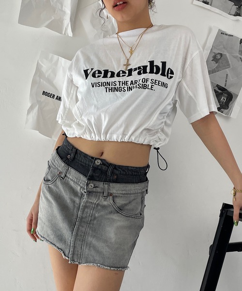 ROGER AND RAW(ロジャーアンドロウ)の「裾ドロスト刺繍ショートTシャツ(Tシャツ/カットソー・レディース・ホワイト/ブラック/グレー・FREE)」の19枚目の写真