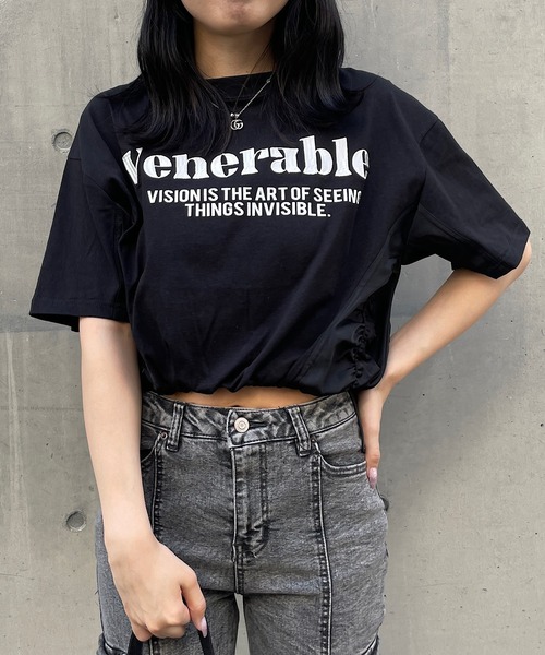 ROGER AND RAW(ロジャーアンドロウ)の「裾ドロスト刺繍ショートTシャツ(Tシャツ/カットソー・レディース・ホワイト/ブラック/グレー・FREE)」の11枚目の写真