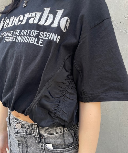 ROGER AND RAW(ロジャーアンドロウ)の「裾ドロスト刺繍ショートTシャツ(Tシャツ/カットソー・レディース・ホワイト/ブラック/グレー・FREE)」の12枚目の写真