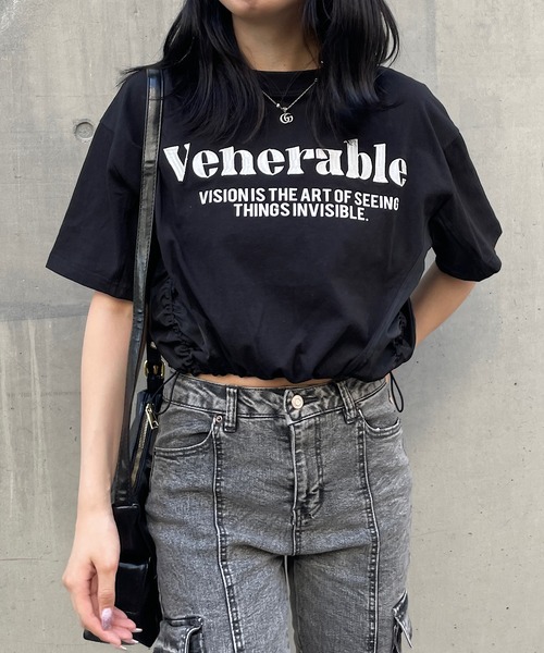 ROGER AND RAW(ロジャーアンドロウ)の「裾ドロスト刺繍ショートTシャツ(Tシャツ/カットソー・レディース・ホワイト/ブラック/グレー・FREE)」の14枚目の写真