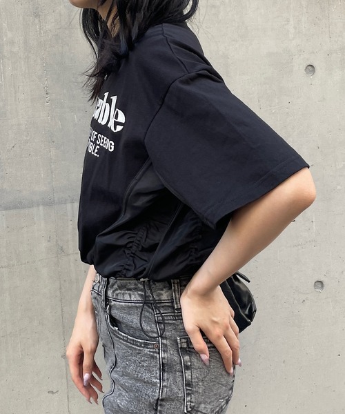 ROGER AND RAW(ロジャーアンドロウ)の「裾ドロスト刺繍ショートTシャツ(Tシャツ/カットソー・レディース・ホワイト/ブラック/グレー・FREE)」の15枚目の写真