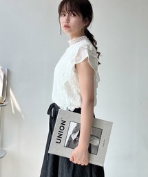 ●接触冷感 フレンチスリーブ レースブラウス