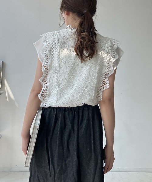 AS KNOW AS plus(アズノゥアズプラス)の「●接触冷感 フレンチスリーブ レースブラウス(シャツ/ブラウス・レディース・ブラック/ミント/オフホワイト/カーキ/チャコールグレー・FREE)」の10枚目の写真