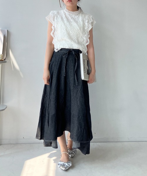 AS KNOW AS plus(アズノゥアズプラス)の「●接触冷感 フレンチスリーブ レースブラウス(シャツ/ブラウス・レディース・ブラック/ミント/オフホワイト/カーキ/チャコールグレー・FREE)」の11枚目の写真