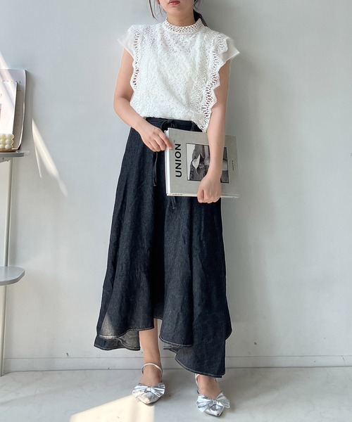 AS KNOW AS plus(アズノゥアズプラス)の「●接触冷感 フレンチスリーブ レースブラウス(シャツ/ブラウス・レディース・ブラック/ミント/オフホワイト/カーキ/チャコールグレー・FREE)」の12枚目の写真