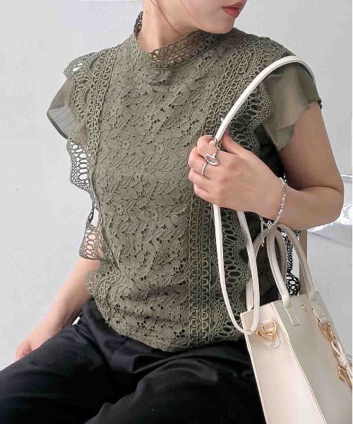 AS KNOW AS plus(アズノゥアズプラス)の「●接触冷感 フレンチスリーブ レースブラウス(シャツ/ブラウス・レディース・ブラック/ミント/オフホワイト/カーキ/チャコールグレー・FREE)」の19枚目の写真