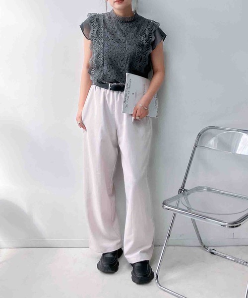 AS KNOW AS plus(アズノゥアズプラス)の「●接触冷感 フレンチスリーブ レースブラウス(シャツ/ブラウス・レディース・ブラック/ミント/オフホワイト/カーキ/チャコールグレー・FREE)」の15枚目の写真