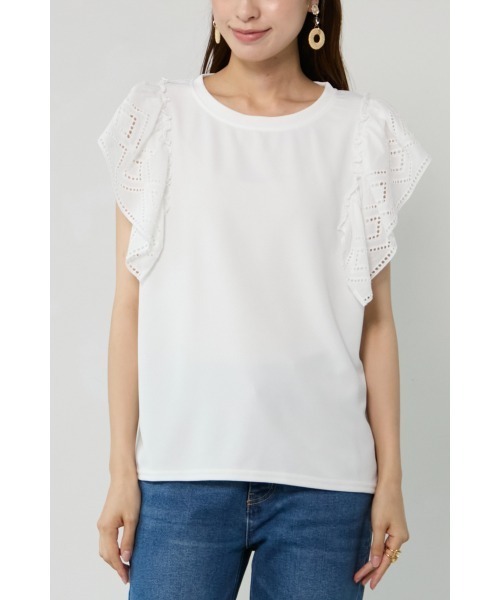 M.deux(エムドゥ)の「◆フリルレーススリーブカットソー◆(Tシャツ/カットソー・レディース・オフホワイト/ブラック・MEDIUM)」の5枚目の写真