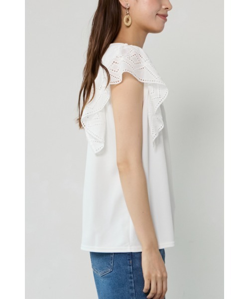 M.deux(エムドゥ)の「◆フリルレーススリーブカットソー◆(Tシャツ/カットソー・レディース・オフホワイト/ブラック・MEDIUM)」の6枚目の写真
