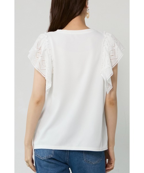M.deux(エムドゥ)の「◆フリルレーススリーブカットソー◆(Tシャツ/カットソー・レディース・オフホワイト/ブラック・MEDIUM)」の7枚目の写真