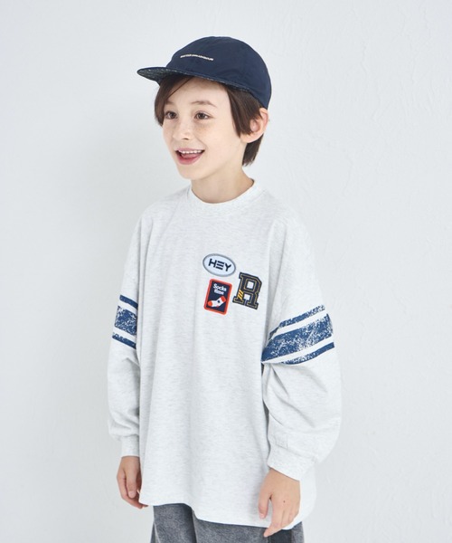 セール】【綿100%】ユニセックス ビッグシルエット 袖ライン ワッペンT