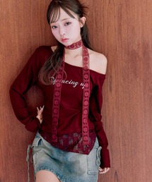 b4287【オリーブデオリーブ】レディース　Tシャツ　半袖　フレアスリーブ　赤 配色フレアスリーブTシャツ | レディースファッション通販 - DHOLIC