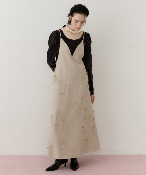 LA BELLE ETUDE（ラベルエチュード）の「many ribbon onepice（ワンピース・レディース・ブラウン/ブラック/アイボリー・0/1）」の2枚目の写真