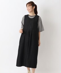 デニム 前後タックエプロンワンピース