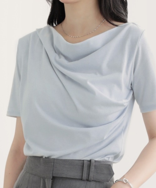 nouvellemoi（ヌーベルモイ）の「2wayショルダードレープTシャツ（Tシャツ/カットソー・レディース・ブラウン/ブラック/オフホワイト/ブルー・M）」の4枚目の写真