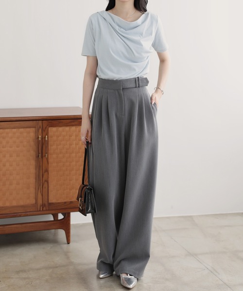 nouvellemoi（ヌーベルモイ）の「2wayショルダードレープTシャツ（Tシャツ/カットソー・レディース・ブラウン/ブラック/オフホワイト/ブルー・M）」の5枚目の写真