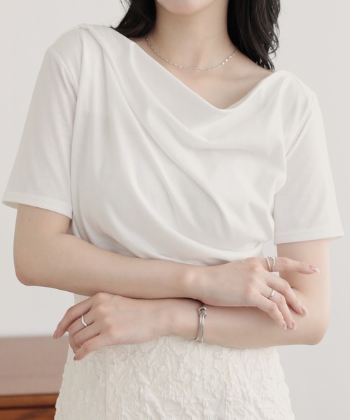 nouvellemoi（ヌーベルモイ）の「2wayショルダードレープTシャツ（Tシャツ/カットソー・レディース・ブラウン/ブラック/オフホワイト/ブルー・M）」の16枚目の写真