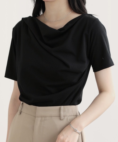 nouvellemoi（ヌーベルモイ）の「2wayショルダードレープTシャツ（Tシャツ/カットソー・レディース・ブラウン/ブラック/オフホワイト/ブルー・M）」の20枚目の写真