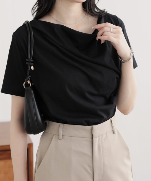 nouvellemoi（ヌーベルモイ）の「2wayショルダードレープTシャツ（Tシャツ/カットソー・レディース・ブラウン/ブラック/オフホワイト/ブルー・M）」の10枚目の写真