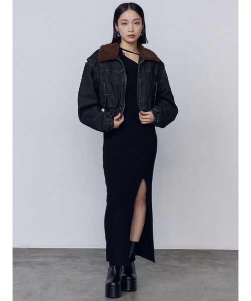 EMODA（エモダ）の「チョーカーギャザーフィットニットワンピース（ワンピース・レディース・グレー/ブラウン/ブラック・FREE）」の19枚目の写真