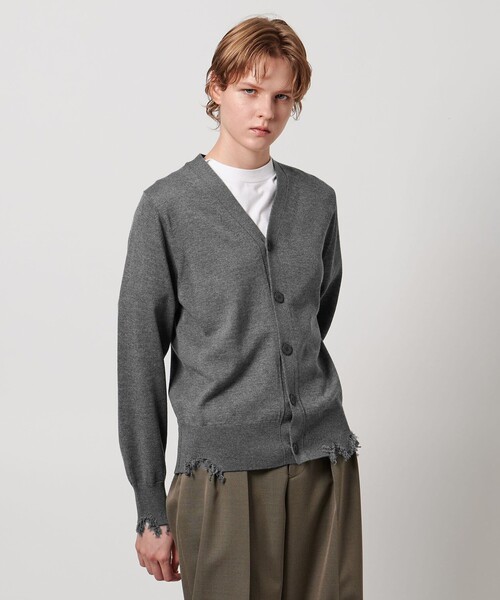 LOEFF（ロエフ）の「＜LOEFF＞ダメージ Vネック カーディガン UNISEX（カーディガン/ボレロ・レディース・グレー系/ブラック・1/2/0）」の4枚目の写真