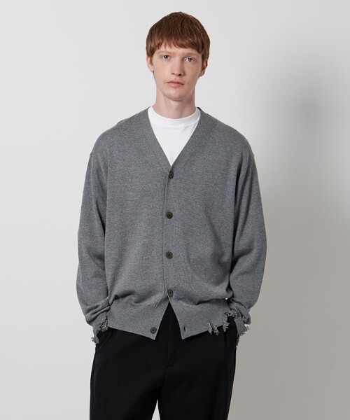 LOEFF ダメージ加工 ニット カーディガン グレー リネン S 0 ロエフ
