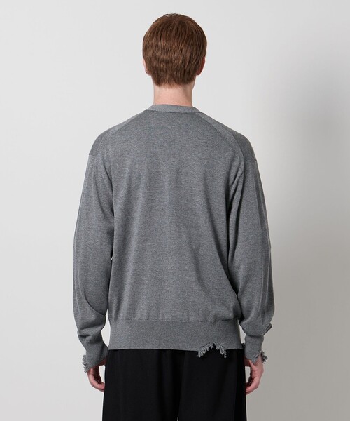 LOEFF ダメージ加工　ニット　カーディガン　グレー　リネン　S 0 ロエフ LOEFF＞ダメージ カーディガン UNISEX（カーディガン/ボレロ
