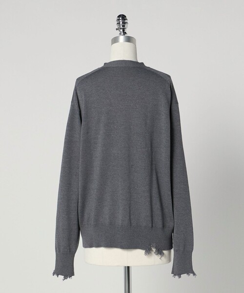 LOEFF ダメージ加工　ニット　カーディガン　グレー　リネン　S 0 ロエフ LOEFF＞ダメージ カーディガン UNISEX（カーディガン/ボレロ