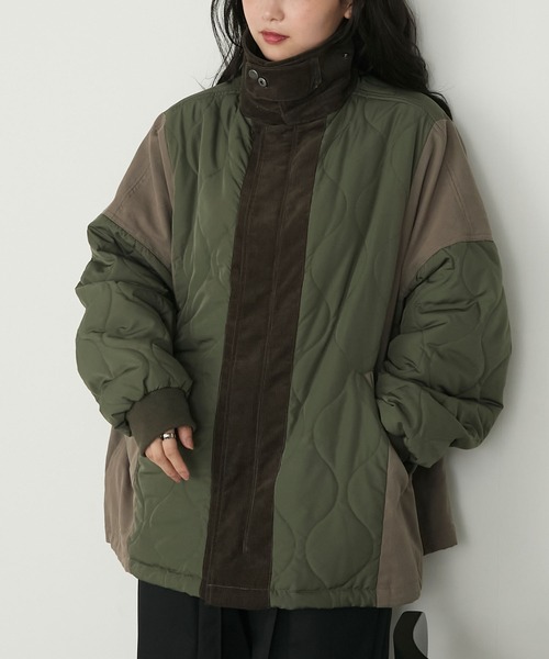 forksy.】異素材切り替えキルティングショートコート forksy