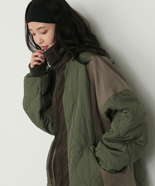 forksy.（フォルクシー）の「【forksy.】異素材切り替えキルティングショートコート（ミリタリージャケット・レディース・カーキ/ブラック/ブラウン・FREE）」の20枚目の写真