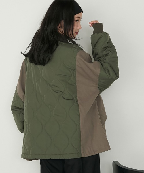 異素材切り替えコート　mirepoix ☆全3色☆異素材MIX 切り替え トレンチコート アウター レザー