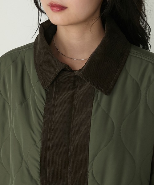 セール】【forksy.】異素材切り替えキルティングショートコート