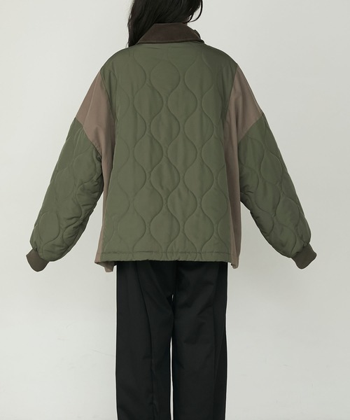 セール】【forksy.】異素材切り替えキルティングショートコート