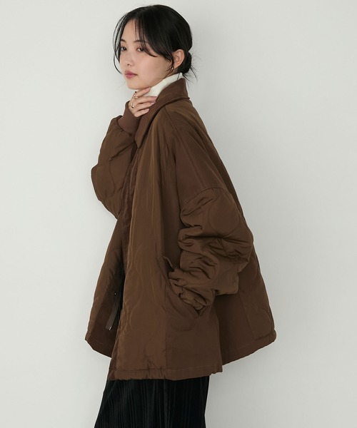 セール】【forksy.】異素材切り替えキルティングショートコート