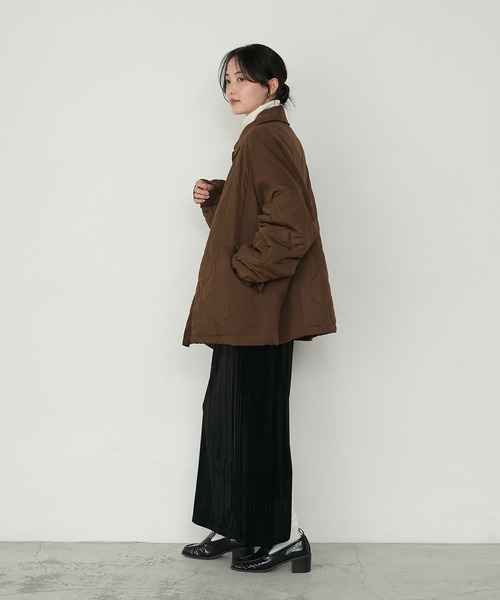 セール】【forksy.】異素材切り替えキルティングショートコート