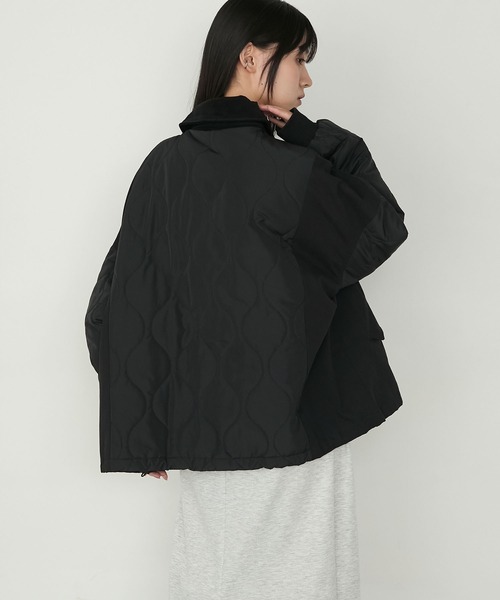 ミリタリージャケット デニム 切り替え キルティング 4way 異素材　ダウン moment+ ダウンコート ダウンジャケット えりファーマットポリエステル