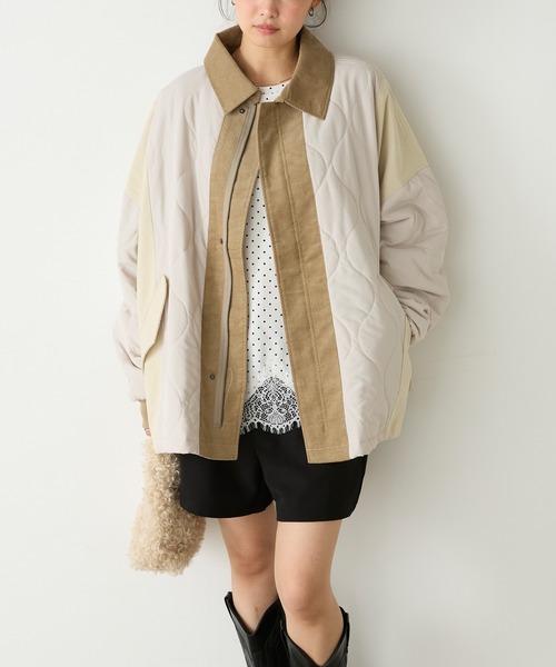 新品未使用★異素材 キルティングジャケット 定価23,000円 ヤマダヤ forksy.】異素材切り替えキルティングショートコート forksy.│MONO