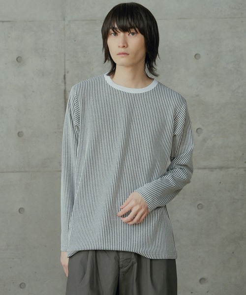 RATTLE TRAP(ラトルトラップ)の「ニットライクストライプカットロンT(Tシャツ/カットソー・メンズ・ホワイト/ブラック・M/LL/S/L)」の1枚目の写真