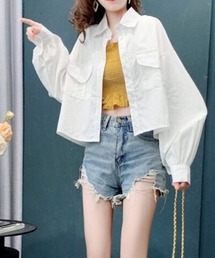 クロップド丈ワイドスリーブシャツトップス