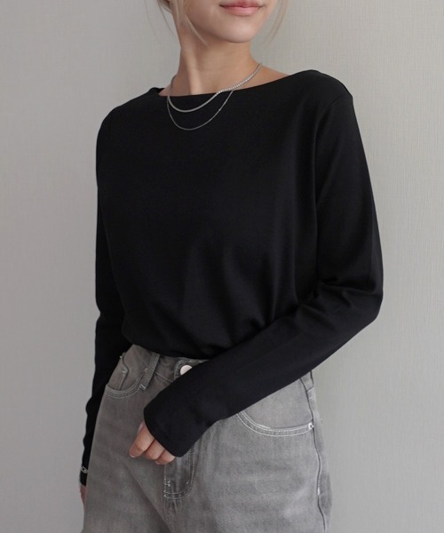 Rashik(ラシク)の「コットンフライスボートネックトップス(Tシャツ/カットソー・レディース・ホワイト/ライトグレー/ベージュ/チャコール/ブラック・FREE)」の11枚目の写真
