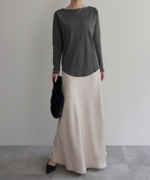 Rashik(ラシク)の「コットンフライスボートネックトップス(Tシャツ/カットソー・レディース・ホワイト/ライトグレー/ベージュ/チャコール/ブラック・FREE)」の9枚目の写真