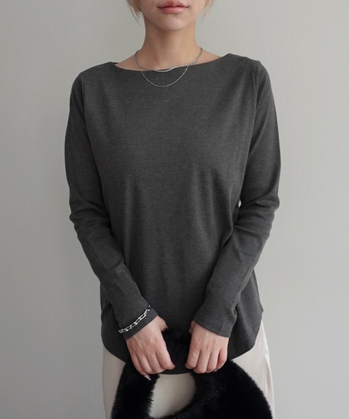 Rashik(ラシク)の「コットンフライスボートネックトップス(Tシャツ/カットソー・レディース・ホワイト/ライトグレー/ベージュ/チャコール/ブラック・FREE)」の8枚目の写真